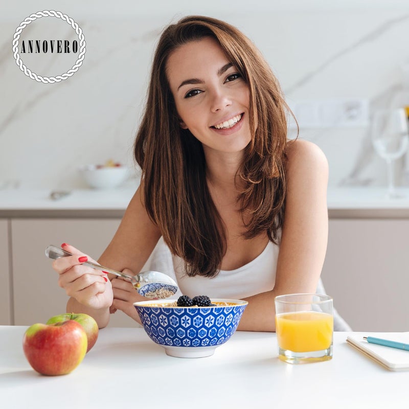Annovero Cereal Bowl - Dishes for Serving Soup, Salad, Breakfast - Decorative Colorful Porcelain Bowls for Kitchen - Microwave, Dishwasher, Oven Safe - Zero Lead & Cadmium - 23 Oz - Set of 6 - Image 2